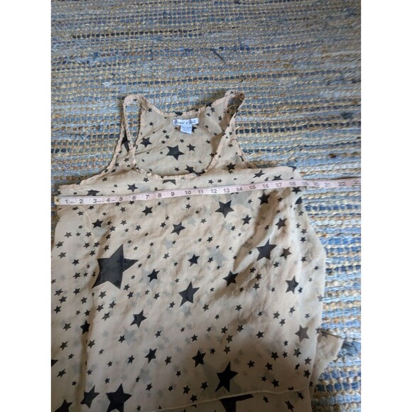 Tan Sheer Black Stars Sleeveless Cami Blouse L Tank Indie Sleaze Cyber Grunge - Picture 5 of 7